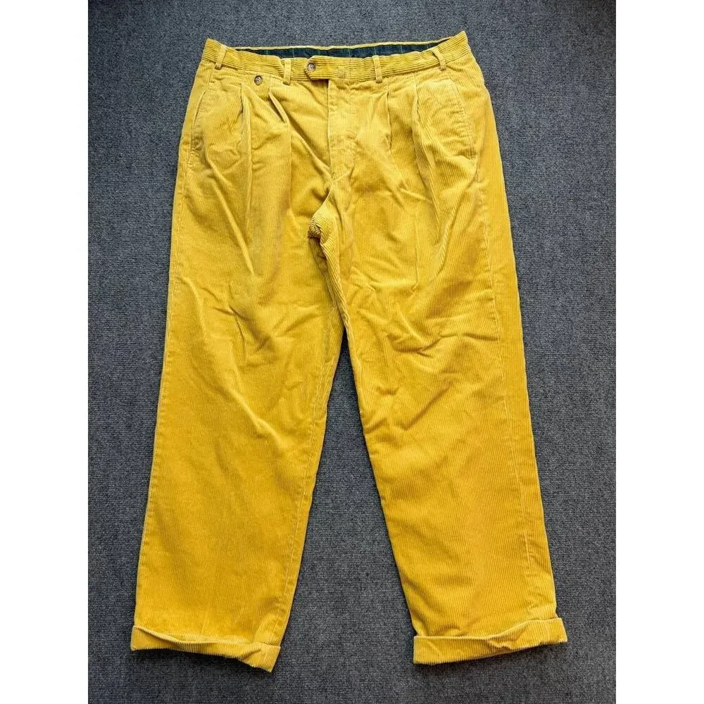 Faconnable Corduroy Pants Yellow Mustard Pleated Men's Size 38x48 Vintage